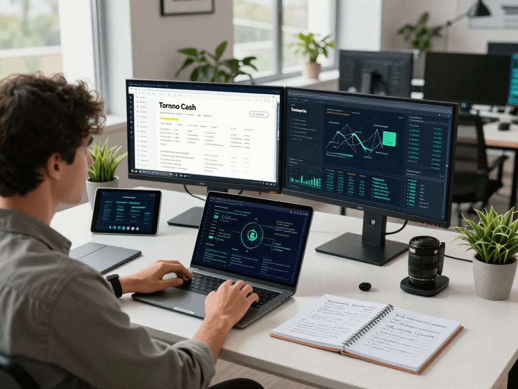 Professional workspace showcasing Tornado Cash crypto analysis and privacy innovations.