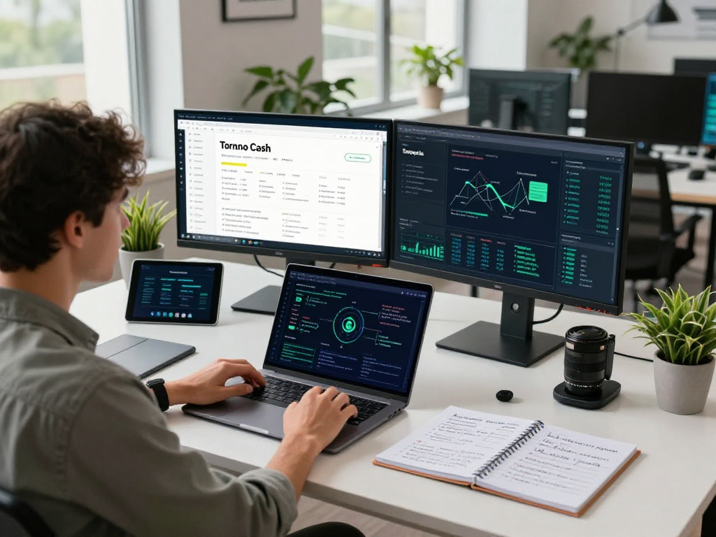 Professional workspace showcasing Tornado Cash crypto analysis and privacy innovations.