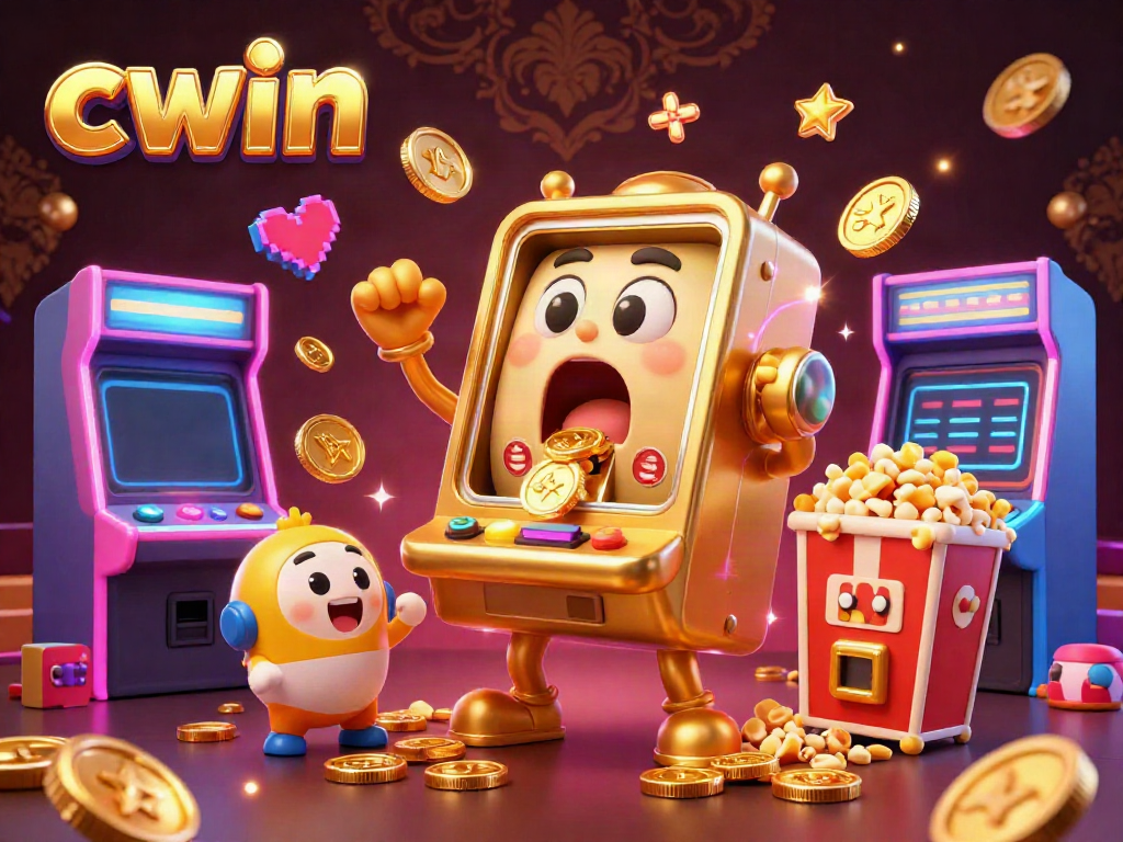 Experience the thrilling jackpot at CWIN with a cartoon slot machine in action, surrounded by cheerful baby machines.