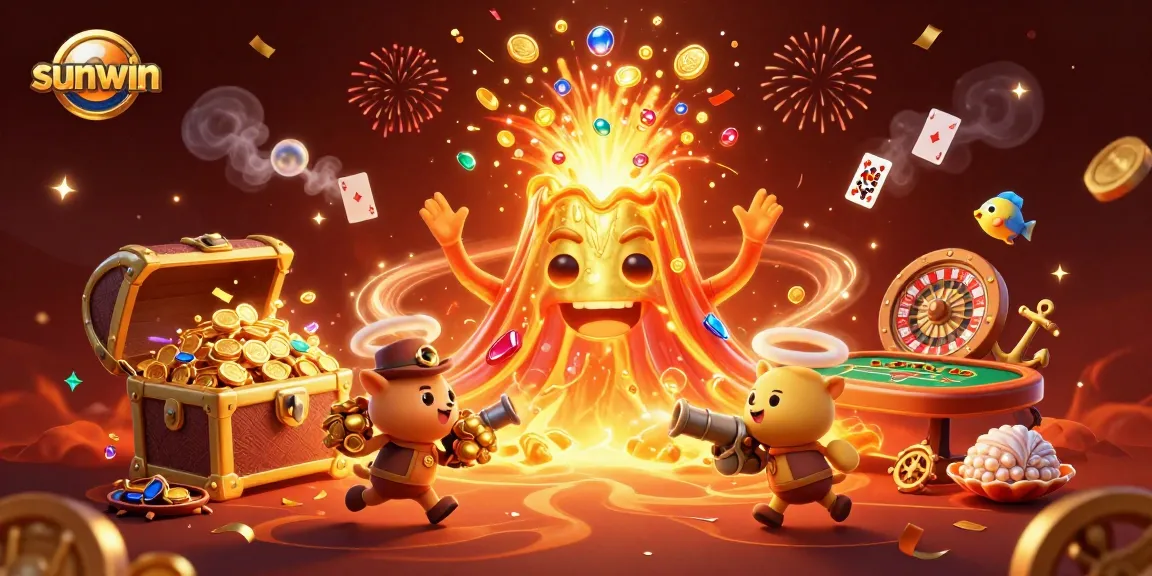 Experience the thrilling sunwin casino with golden lava, exploding treasure, and game action galore.