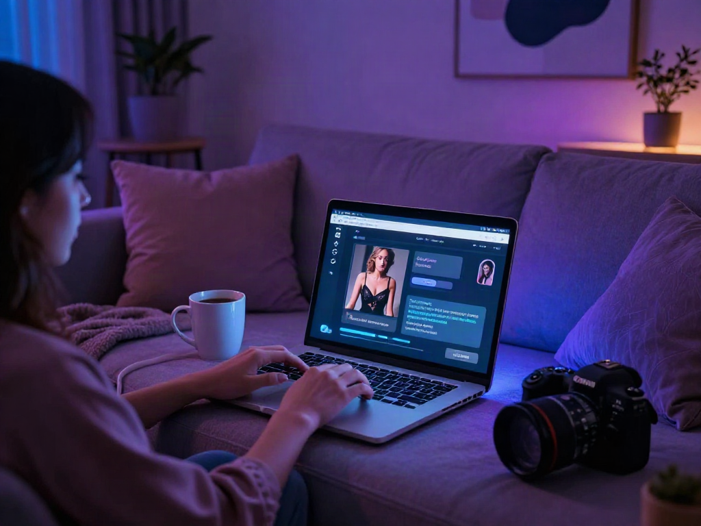 Engaging in ai porn chat through an interactive interface in a cozy room atmosphere.