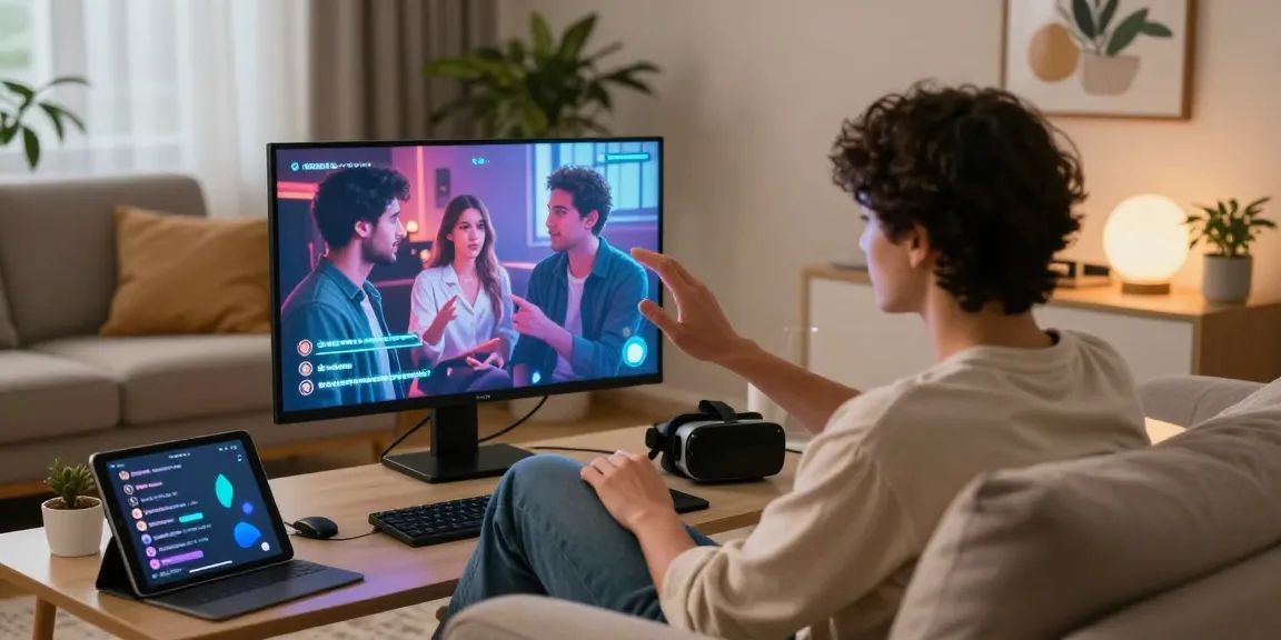 Engaging in ai porn chat in a cozy digital setting with modern tech elements.