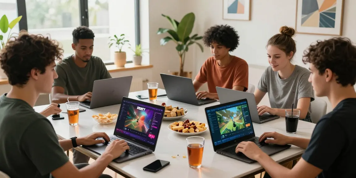Friends enjoying an online gaming session on DEBET platform with vibrant graphics.