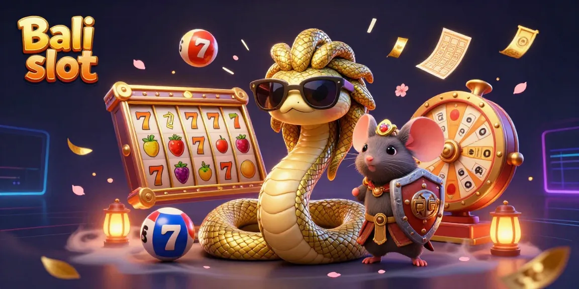 Bali slot showcases a vibrant, playful 3D illustration with Medusa and a warrior mouse amid dynamic casino elements.