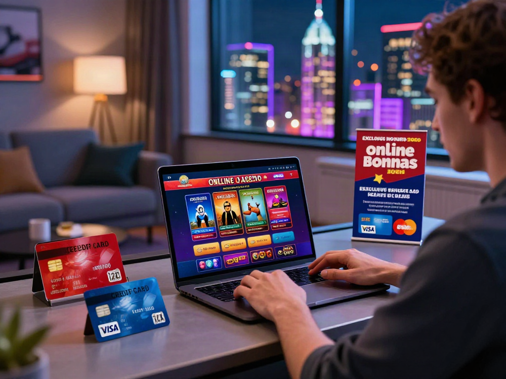 uk credit card casinos player exploring online gaming with various credit card options at desk