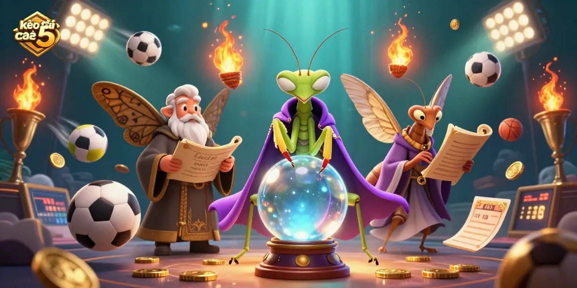 Engage with kèo nhà cái 5 through a vibrant depiction of sports betting, showcasing dynamic elements and characters.